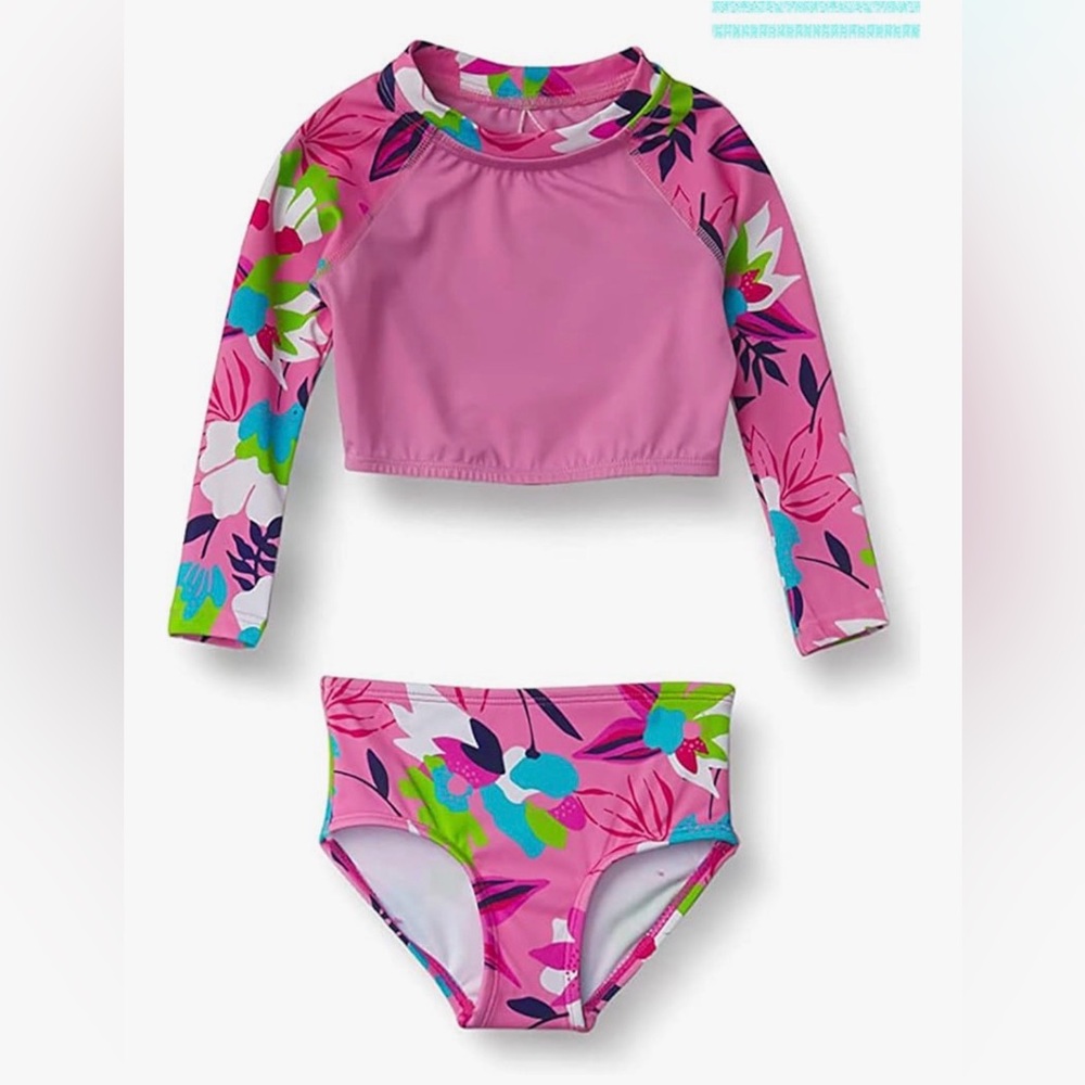 Kids Pink Floral Long-Sleeve Swim Set size 12 years